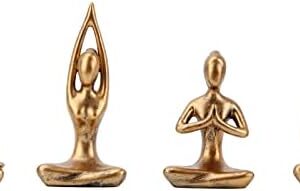 Leekung Yoga Statue Meditation Zen Decor - Yoga Statues for Home Decor,Small Yoga Figurines for Spiritual Room Decorations,Set of 4 Yoga Pose Statue Shelf Decor Accents Gold Color