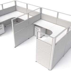 SUNLINE Office Cubicle Kit - Modular Office Furniture Kit with 7 Layout Options, Adjustable Panels and Mobile Storage, Easy-Assembly Desk System for Modern Workspaces - Grey