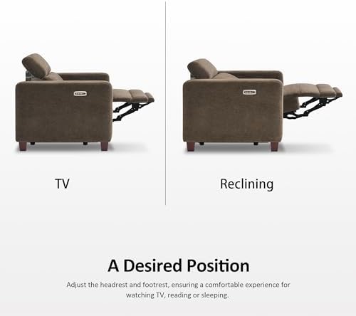MCombo Zero Wall Recliner Chair, Wall Hugger Power Recliner Chair with Adjustable Headrest, High Wood Leg, USB & Type C Dual Charge Ports, for Living Room, Small Spaces, HL128 (Textile, Coffee)