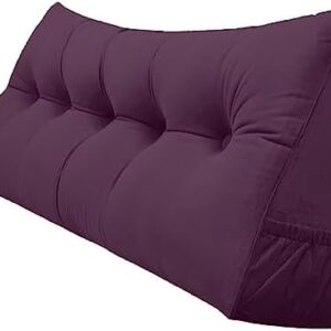 Triangular Reading Bed Rest Pillow Large Bolster Cushion Headboard Backrest Wedge Pillow with Removable Cover and Two Large Side Pockets (Dark Purple, Queen: 59 x 8 x 20 inches)