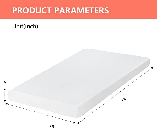 FDW | 5 Inch Twin Mattress | Medium Firm | Gel Memory Foam Mattress | White | Bed in a Box, CertiPUR-US Certified | Pressure Relief, Cooling Ventilated Foam | Washable Removable Cover