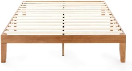 Mellow Naturalista Classic - 12 Inch Solid Wood Platform Bed with Wooden Slats, No Box Spring Needed, Easy Assembly, Queen, Pine