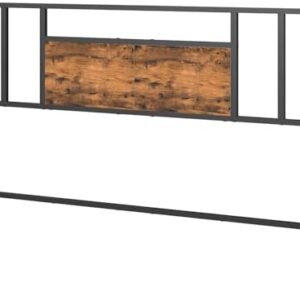 Queen Size Headboard Only, Industrial Farmhouse Metal Bed Headboard with Wooden Board and Bed Frame Adjustable Adapters for Bedroom, Black and Rustic Brown