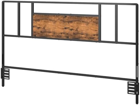 Queen Size Headboard Only, Industrial Farmhouse Metal Bed Headboard with Wooden Board and Bed Frame Adjustable Adapters for Bedroom, Black and Rustic Brown