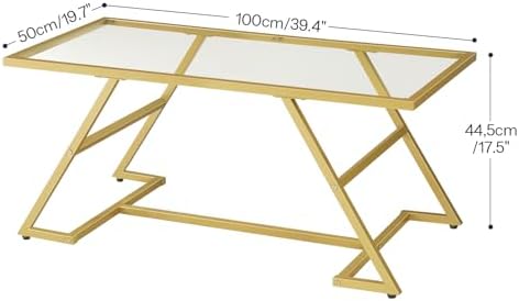 HOOBRO Coffee Table, Rectangular Gold Coffee Table, Modern Glass Center Table, 2-Tier Center Tea Tables with Metal Frame for Living Room, Home Office, Gold GD11KF01