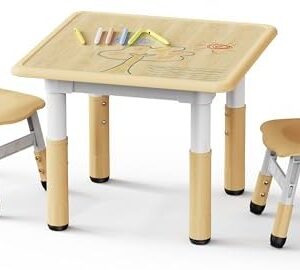Brelley Kids Table and 2 Chairs Set, Height Adjustable Toddler Desk and Chair Set, Graffiti Desktop, Classroom/Daycare/Home, Children Multi-Activity Table for Ages 3-8