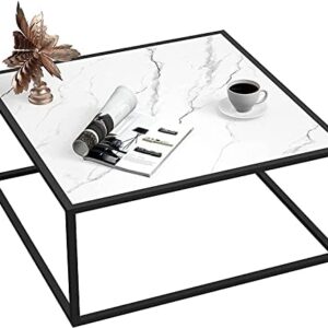 SAYGOER White Coffee Table,Small Square Coffee Table,Modern Center Table for Living Room Office 27.6 * 27.6 * 15.7 Inch, Easy Assembly, White Faux Marble Top
