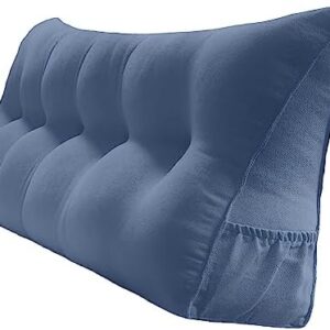Triangular Reading Bed Rest Pillow Large Bolster Cushion Headboard Backrest Wedge Pillow with Removable Cover and Two Large Side Pockets (Blue, Queen: 59 x 8 x 20 inches)