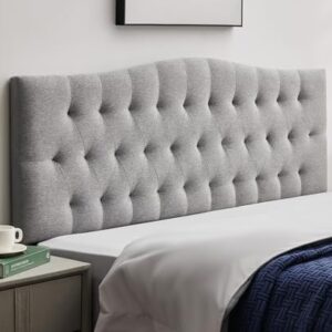 Tufted Upholstered Linen Fabric Queen Headboard Only, Headboard Queen Size with Adjustable Height from 38"–50",Durable Modern Diamond Design Wood Headboads, Light Gray