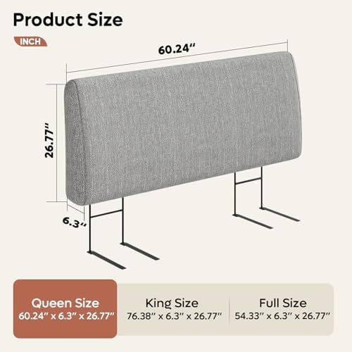 Upholstered Modern Headboard for Queen Size Bed, Height Adjustable and Ergonomic Headboard, Easy Assemble, Sturdy and Durable, Linen Finish, Grey