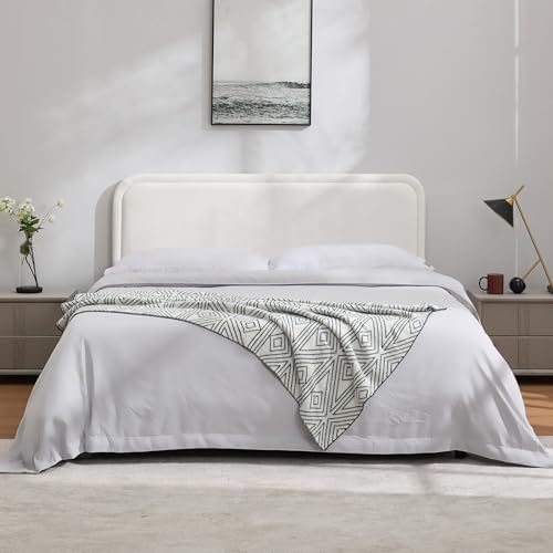 Velvet Headboard Queen Size Only, Upholstered Headboard Queen, Fabric Headboards, Solid Wood Adjustable Modern Head Boards with Durable Metal Legs from 41” to 49” Height, White