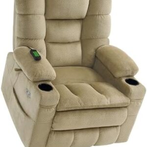 MCombo Large Triple Motor Power Lift Recliner Chair with Massage and Dual Heating, Adjustable Headrest for Tall Elderly People, Fabric 7634 (Beige, Large)