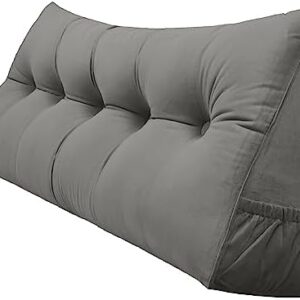 Triangular Reading Bed Rest Pillow Large Bolster Cushion Headboard Backrest Wedge Pillow with Removable Cover and Two Large Side Pockets (Grey, Queen: 59 x 8 x 20 inches)