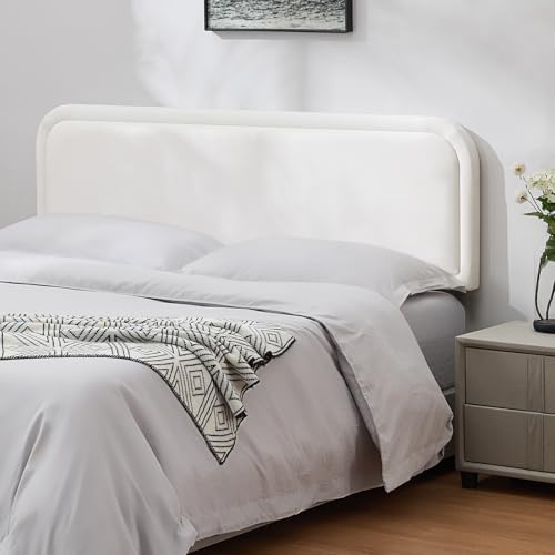 Velvet Headboard Queen Size Only, Upholstered Headboard Queen, Fabric Headboards, Solid Wood Adjustable Modern Head Boards with Durable Metal Legs from 41” to 49” Height, White