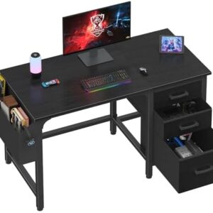 Lufeiya Computer Desk with File Drawers Cabinet, 47 Inch Reversible Home Office Desks with Filing Cabinet for Small Space, Gaming Study Writing Table PC Desks, Black