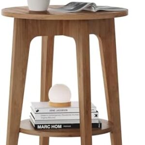 VASAGLE MAEZO Collection - Side Table, 2-Tier Small Round End Table, Nightstand with Tapered Legs, Curved Transitions, for Small Spaces, Living Room, Bedroom, Rustic Walnut ULET283T41