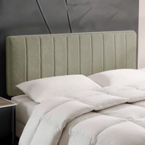 Upholstered Queen Headboard - Easy Assemble Channel Stitched Headboard Queen Size - Wall Mounted Headboards with 3D Soundproof Wall Panels Peel & Stick Floating Headboards, Olive Green