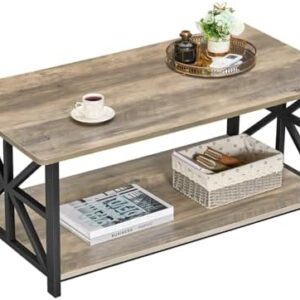 GreenForest Coffee Table for Living Room with Round Corners Farmhouse Style Center Table with Storage Shelf 39 Inch Space Saving Easy Assembly Gray Wash | for Living Room, Farmhouse Style, Space Saving, Easy Assembly