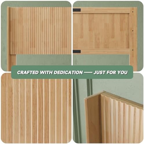 Wood Headboard Queen Size, 64.6" Wide Wooden Queen Headboard Only, Modern Farmhouse Headboards, Wall Mounted Fluted Panel, Wingback Boho Headboards, Natural