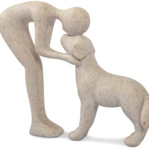 Dog Sculpture Home Decor Cute Man and Dog Statue Decoration for Office、Living Room、Bedroom、Home， Memory Gifts for Pet Lovers (Sandstone)