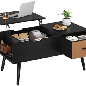 Yaheetech Lift Top Coffee Table for Living Room, Wooden Small Center Tables with Large Storage Shelf Drawer and Hidden Compartment Modern, Black