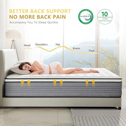Full Mattress, 12 Inch Full Size Mattresses, 12 Inch Hybrid Pocketed Coil Mattress in a Box with Gel Memory Foam, Medium Firmness, Motion Isolation, CertiPUR-US.