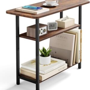 SLEEPING LAMB Side Table for Living Room, 3-Tier End Table for Small Space with Wide Storage Tabletop, Rustic Brown Narrow Nightstand for Bedroom, Sofa Couch