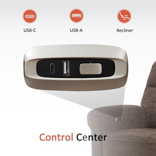 MCombo Power Wall Hugger Recliner Chair for Small Space RV Living Room, USB & USB-C Charging Ports, Modern Rolled Arm Recliner PR630 (Dark Brown, Medium)