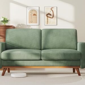 Vesgantti 68" Loveseat Sofa - Green, Comfy Corduroy with Spring Cushion, Solid Wood Frame, Modern Deep Seat, Bedroom & Living Room, Office Couch