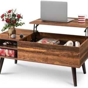 WLIVE Lift Top Coffee Table for Living Room,Small Coffee Table with Storage, Adjustable Shelf and Storage Compartment, Mid Century Modern Living Room Table, Wood, Rustic Brown