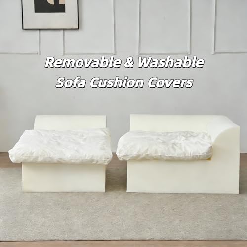 109" Modern Cloud Couches for Living Room, Deep Seat Convertible L-Shape Boneless Couch with Ottoman, Oversized Comfy 3-Seater Couch Chenille Fabric Compressed Sofa Modular Sectional Sofa,Creamy White