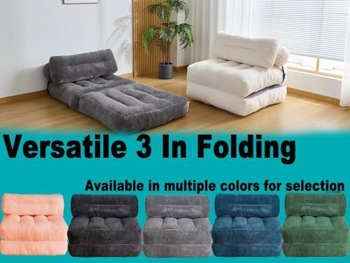 Folding Sofa Bed, Convertible Sleeper Chair Couch Bed Faux Rabbit Fur for Adults, with Back Support Floor Couch Comfy Floor Sofa for Living Room Bedroom, Dark Grey, Single