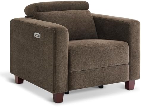 MCombo Zero Wall Recliner Chair, Wall Hugger Power Recliner Chair with Adjustable Headrest, High Wood Leg, USB & Type C Dual Charge Ports, for Living Room, Small Spaces, HL128 (Textile, Coffee)