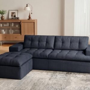 Cloud Sectional Boneless Sofa with Ottoman, Modular L Shaped Couch with Layered Cushion, Fluffy Comfy Couches for Living Room, No Assembly, Dark Grey