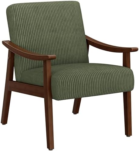 Yaheetech Corduroy Accent Chair, Mid-Century Modern Armchair with Solid Wood Legs, Reading Leisure Chair with High Back for Living Room Bedroom Waiting Room Dark Green