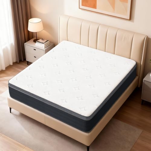 EIUE Mattress,Pocket Spring,Medium Firm,Breathable & Supportive,Queen,10 Inch Hybrid,White