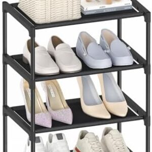 4 Tier Small Shoe Rack, Narrow Stackable Kids Toddler Adult Shoe Storage Organizer Shelf for Closet Floor Entryway Bedroom, Space Saver Shoe Rack Organization Shelves