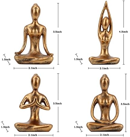Leekung Yoga Statue Meditation Zen Decor - Yoga Statues for Home Decor,Small Yoga Figurines for Spiritual Room Decorations,Set of 4 Yoga Pose Statue Shelf Decor Accents Gold Color
