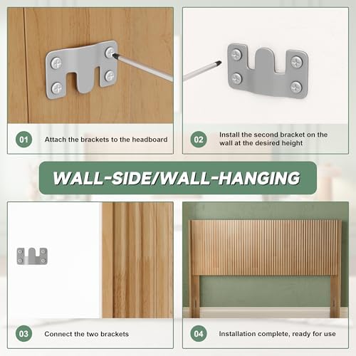 Wood Headboard Queen Size, 64.6" Wide Wooden Queen Headboard Only, Modern Farmhouse Headboards, Wall Mounted Fluted Panel, Wingback Boho Headboards, Natural