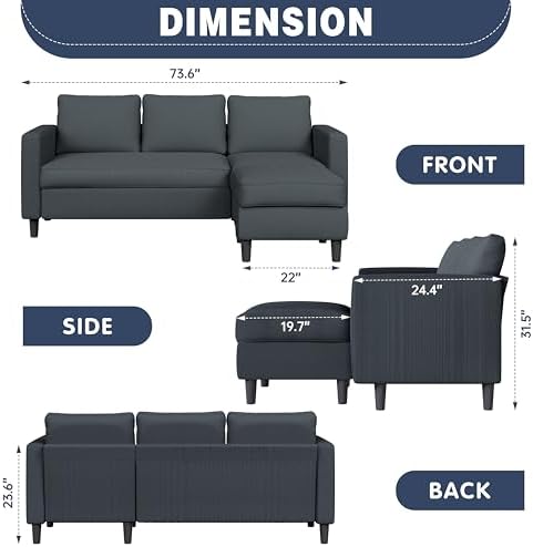 Shintenchi Modern Upholstered Sectional Sofa, L-Shaped Couch with Reversible Chaise for Living Room, New Corduroy Fabric