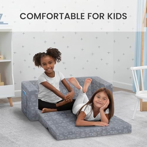 Serta Perfect Sleeper Extra Wide Convertible Sofa to Lounger - Comfy 2-in-1 Flip Open Couch/Sleeper for Kids, Grey