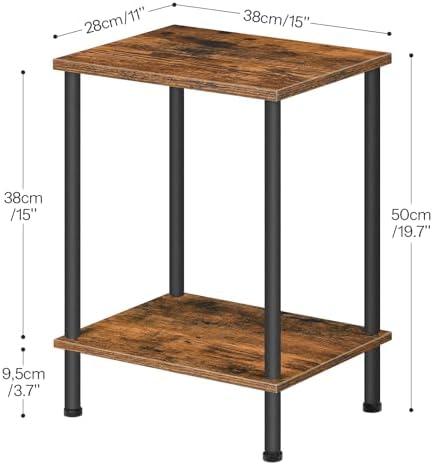 HOOBRO End Table, Small Side Table, Nightstand with 2-Layer Storage Shelves, Sofa Table for Small Spaces, Living Room, Bedroom, Stable Frame, Easy Assembly, Rustic Brown BF09BZ01