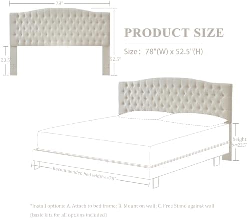 Linen Upholstered Headboard King/Cal King Size Latest Model Wall Mount, Bed Frame Mount, Featuring High-Density Sponge Padding, Luxury Texture Easy Assembly Comfort and Style-Ivory