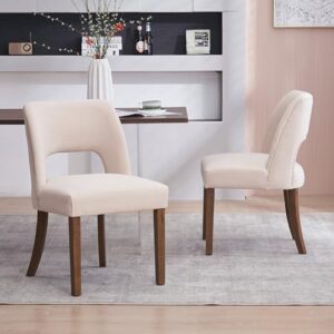 VKNOW Wooden Dining Chairs Set of 2, Modern Fabric Upholstered Dining Room Chair Kitchen Chairs, Farmhouse Dinner Chair for Kitchen Dining Room, Beige