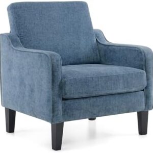 VINGLI Mid Century Modern Accent Chair,Navy Blue Chenille Chairs for Living Room Upholstered Armchair with Scooped Arms for Bedroom,Apartment,Studio,Office,Waiting Room