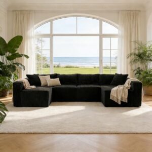 Claiks 128" Modular U Shaped Sectional Couch, Deep Seat Bonless Couches for Living Room, Modern Couch with 6 Pillows, No Assembly Required, Black
