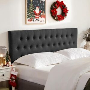 Tufted Upholstered Headboard Queen Size, Solid Wood Head Board with Durable Metal Legs, Adjustable Height Bed headboard from 37” to 51” Fabric Headboard in Modern Button Design (Black)
