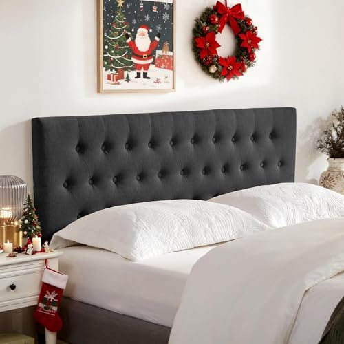 Tufted Upholstered Headboard Queen Size, Solid Wood Head Board with Durable Metal Legs, Adjustable Height Bed headboard from 37” to 51” Fabric Headboard in Modern Button Design (Black)