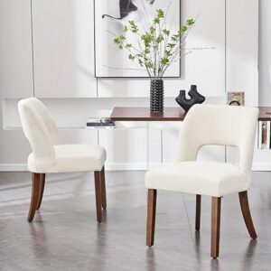 VKNOW Wooden Dining Chairs Set of 2, Modern Fabric Upholstered Dining Room Chair Kitchen Chairs, Farmhouse Dinner Chair for Kitchen Dining Room, Cream