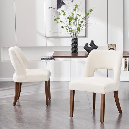 VKNOW Wooden Dining Chairs Set of 2, Modern Fabric Upholstered Dining Room Chair Kitchen Chairs, Farmhouse Dinner Chair for Kitchen Dining Room, Cream